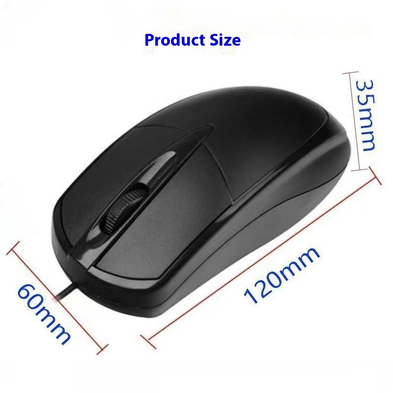 Basic Wired USB Optical Mouse, 3-Button, Plug & Play For PC/Laptop, Office & Home Use (1.5m Cable, Black/White)_voghion.com