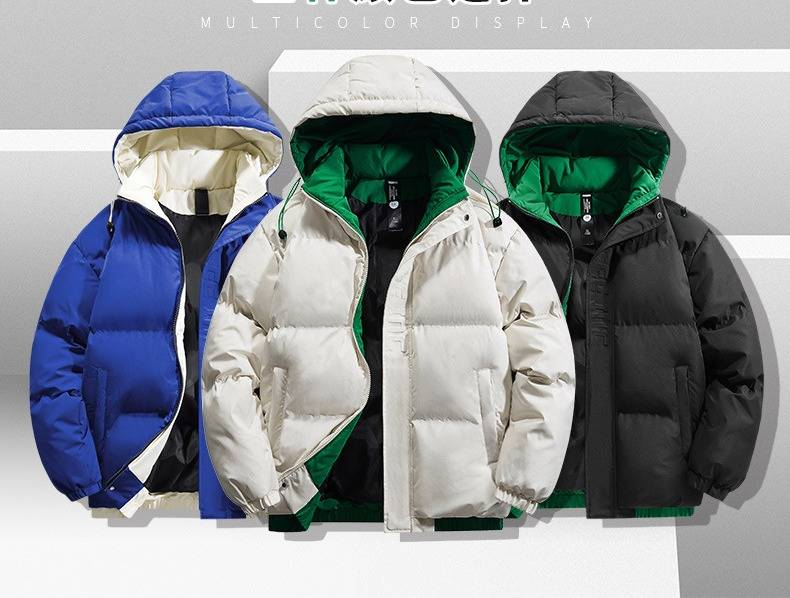 Herren-Winterpufferjacke – Trendiger, übergroßer Kapuzenmantel mit dicker Polyesterfüllung (Unisex-Design, Reißverschluss, wasserabweisend für kaltes Wetter)_voghion.com