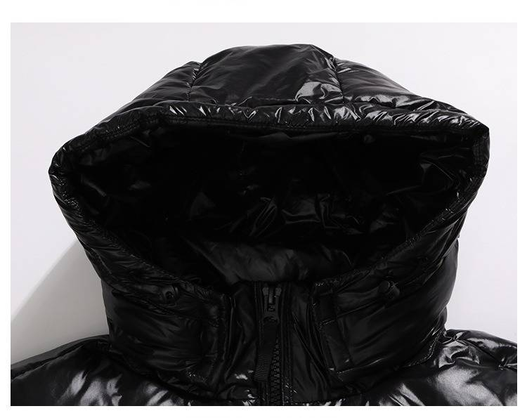 Chaqueta acolchada de invierno unisex negra y dorada con plumón de pato de 800 pulgadas cúbicas, impermeable, cortavientos y con capucha para hombre y mujer._voghion.com