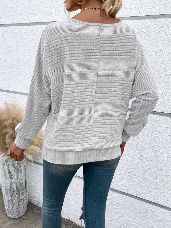 Autumn And Winter New Comfortable Casual Solid Color Long Sleeved Round Neck Patchwork Pullover Top T-shirt For Women_voghion.com