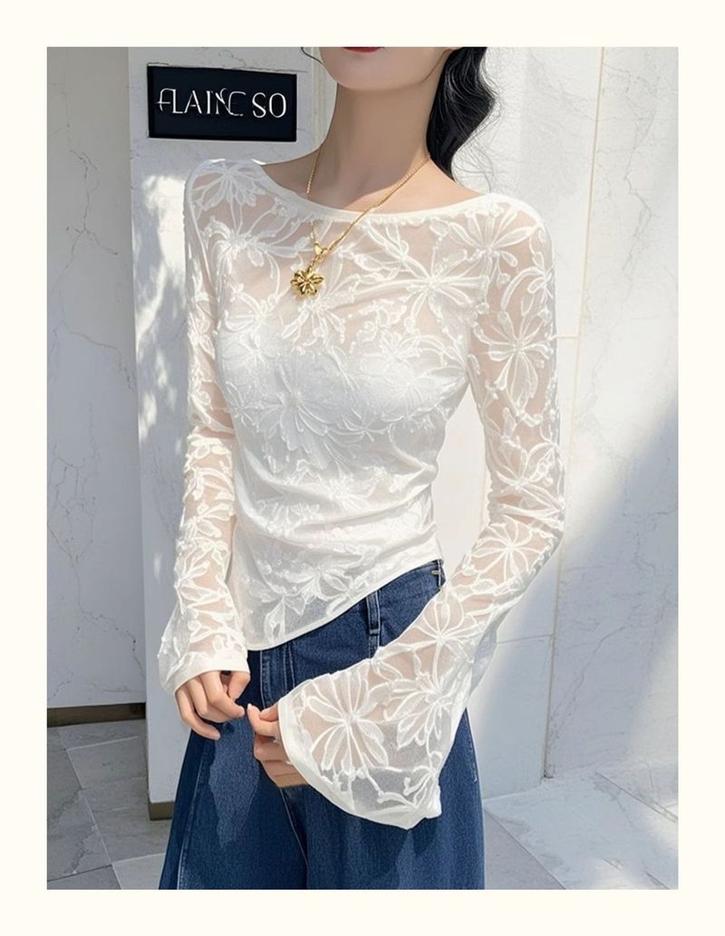 Maglietta con fondo in pizzo da donna, intimo in rete di alta qualità, temperamento sottile, unico e bellissimo top bianco per le donne_voghion.com