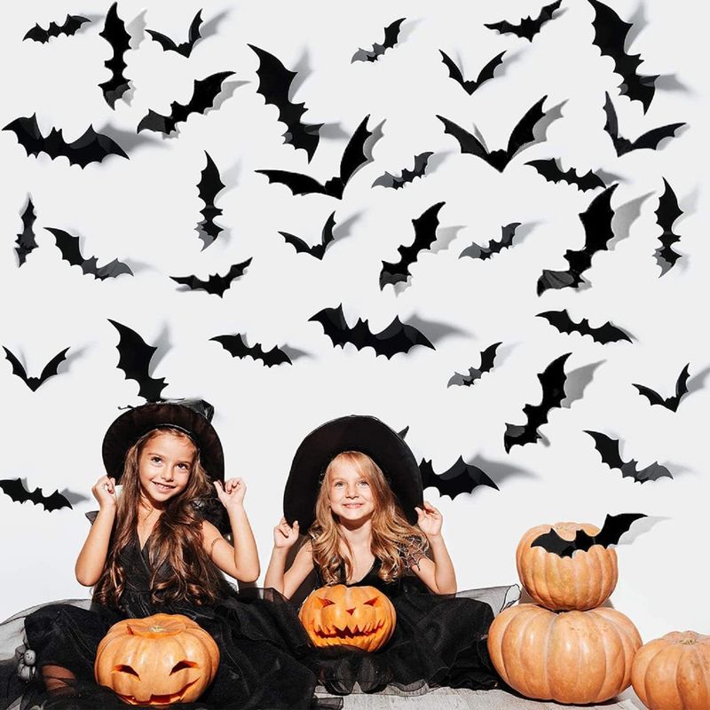 Halloween fladdermus 12 i ett paket 3D svart tredimensionell fladdermus klistermärke Halloween Halloween väggdekal tredimensionell spindel_voghion.com