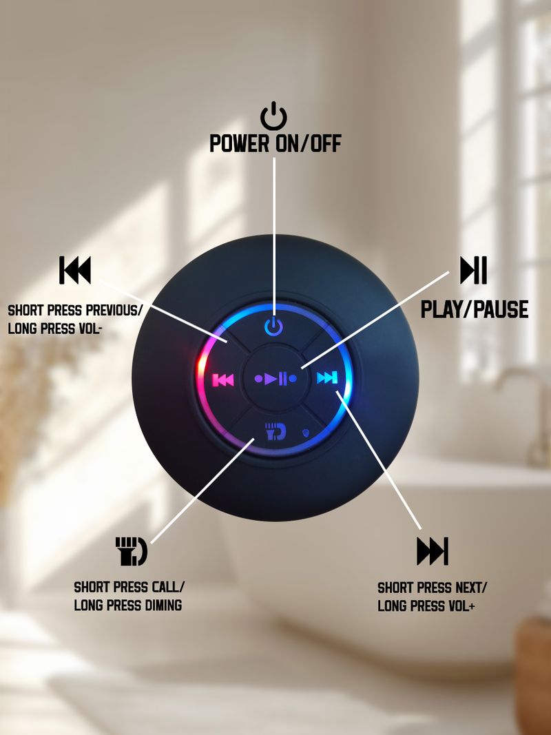Wasserdichter Bluetooth-Lautsprecher mit bunten LED-Leuchten, starkem Saugnapf und Telefonhalter, tragbarer Mini-Lautsprecher für den Außenbereich/Show_voghion.com