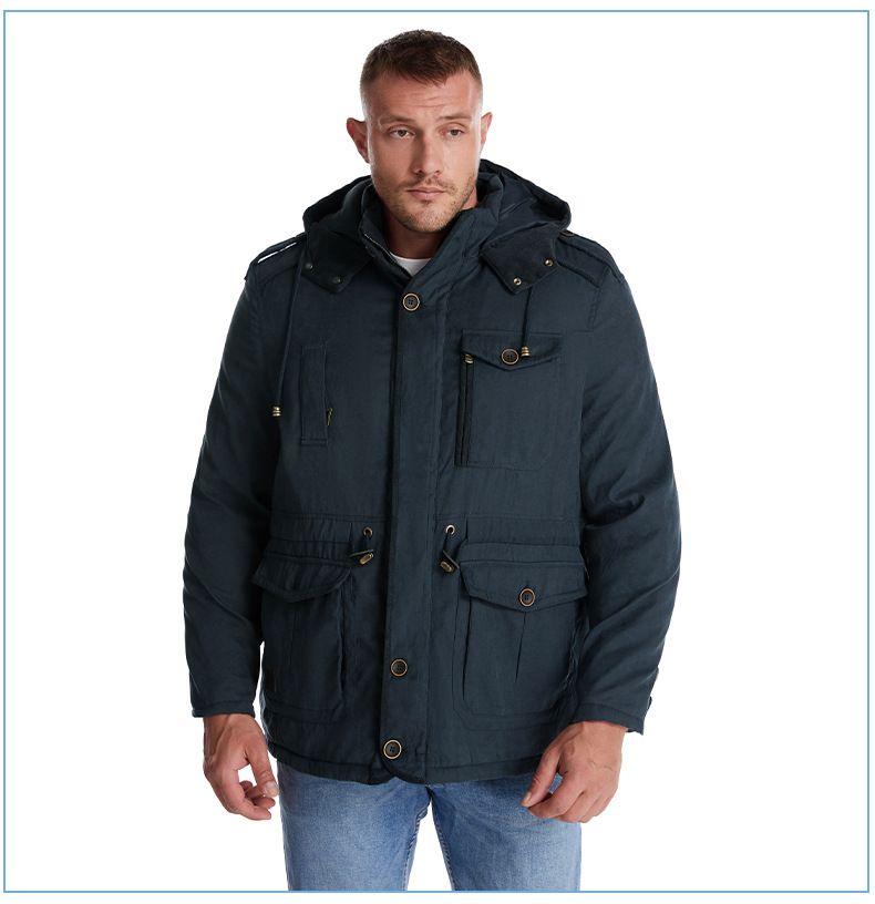 Men's Plus Size Shearling Hooded Cotton Jacket Thickened Multi-Pocket Cotton Top Casual Mid-Length Coat_voghion.com