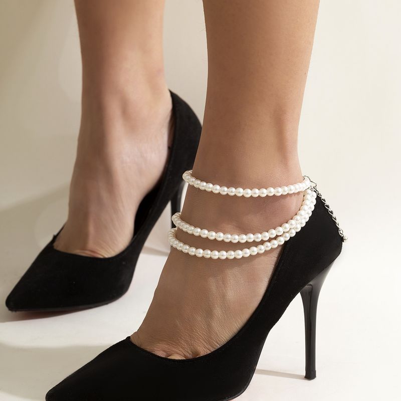 Jewelry Temperament Pearl Beaded Tassel Anklet, Women's Trend Simple Geometric Instep Chain Anklet Decoration_voghion.com