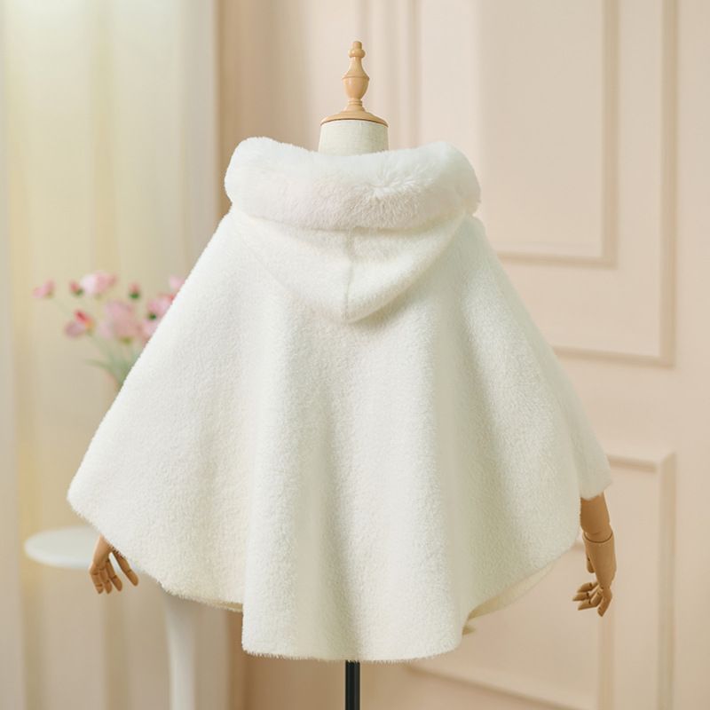 girl Girl Hooded Shawl Cheongsam Dress Outerwear Cute Mink Fur Cape 2025 Winter New Coat_voghion.com