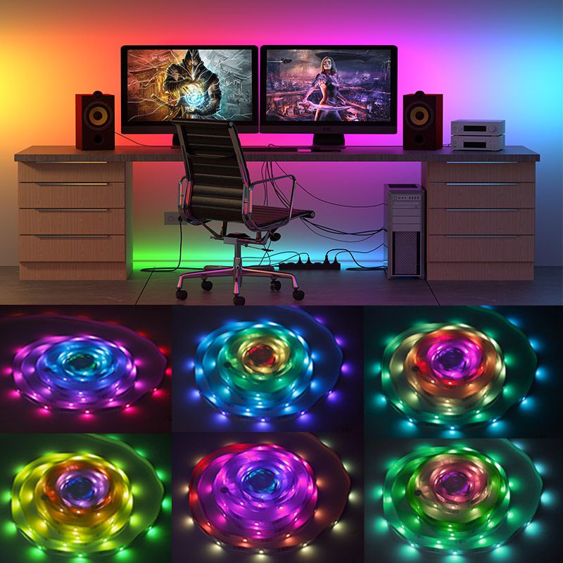 5V USB RGBIC LED-Lichtstreifen WS2812B mit Fernbedienung und App-Steuerung – 16 LEDs/m, 5M/10M Länge, 120° Abstrahlwinkel, CE-zertifiziert für TV-Hintergrundbeleuchtung_voghion.com