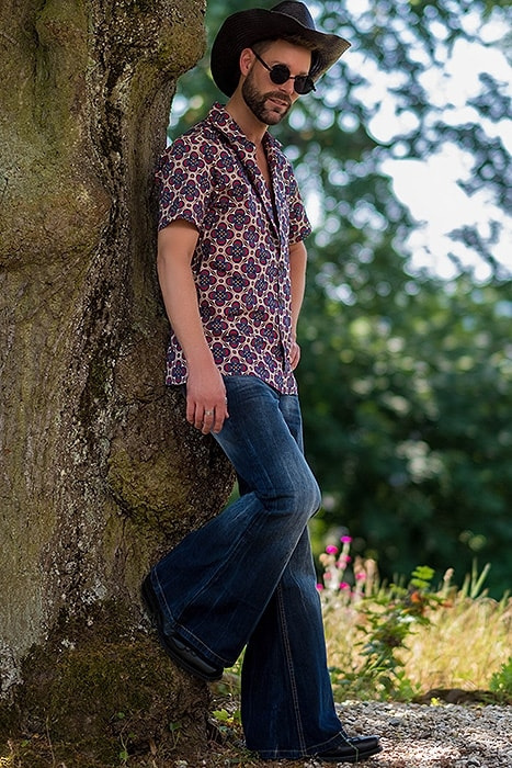 Pantalon en denim pour hommes, bas de cloche, commerce extérieur transfrontalier, style punk rétro, motif de cravate, extensible, personnalité_voghion.com