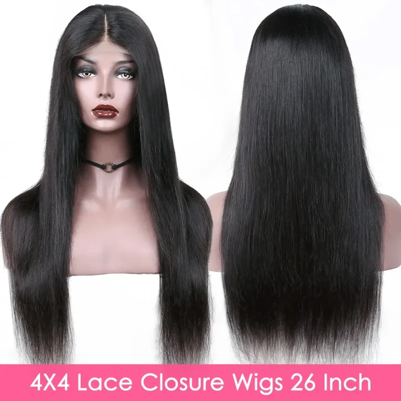 Parrucche per capelli umani con chiusura in pizzo 4x4 trasparente e lisce per donne, capelli brasiliani Remy_voghion.com