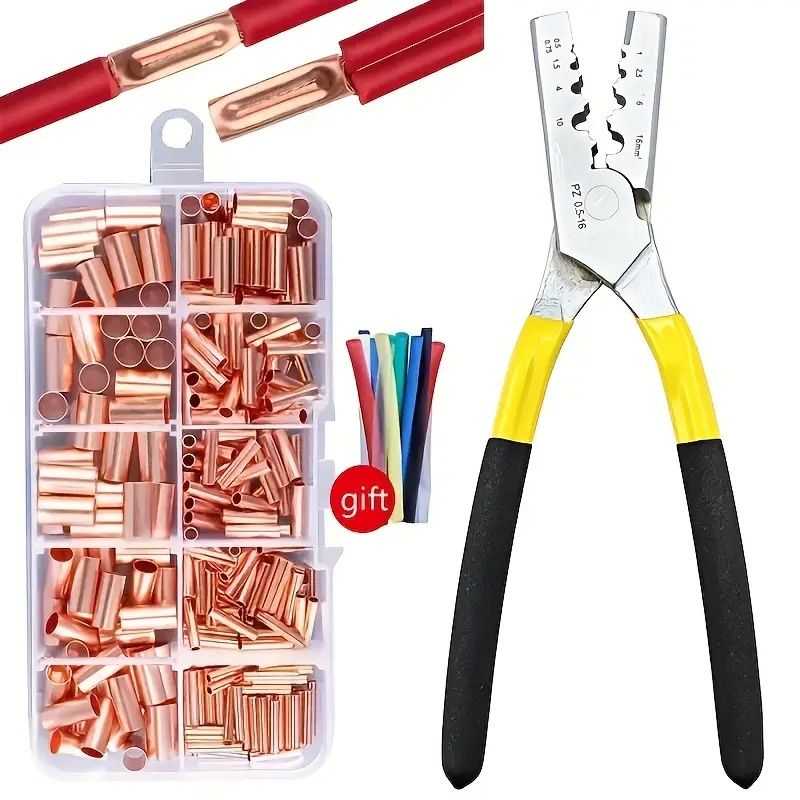 5-16 250pcs Kit GT Connecting Pipe Wire Joint Small Copper Tube Terminal Cable Lug Ferrule Hand Crimping Tool_voghion.com