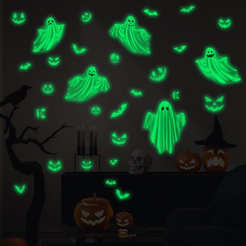 Glow In The Dark Halloween Wall Stickers - 6PCS Ghost Bat Spider Fluorescent Decals For Home Party Decor (20x15cm)_voghion.com