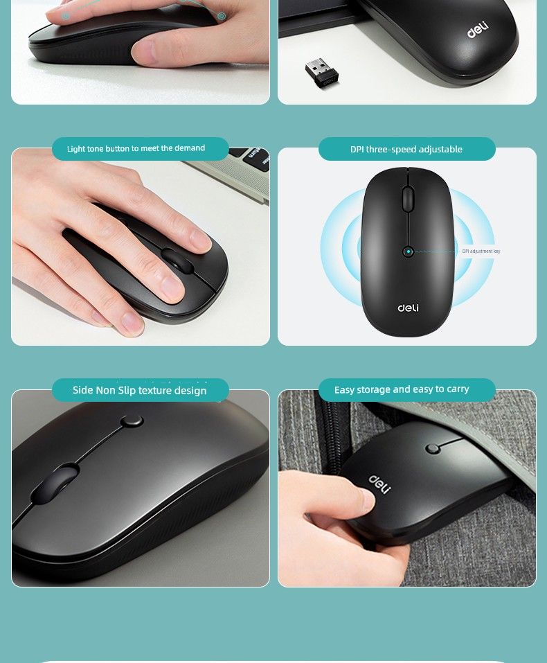 Mouse wireless neutro USB per computer desktop Deli_voghion.com