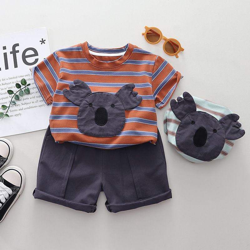 2024 neuer Sommer Rundhalsausschnitt gestreifte Kurzarm für Mädchen Jungen koreanische Shorts und zweiteiliges Set für Kinder_voghion.com