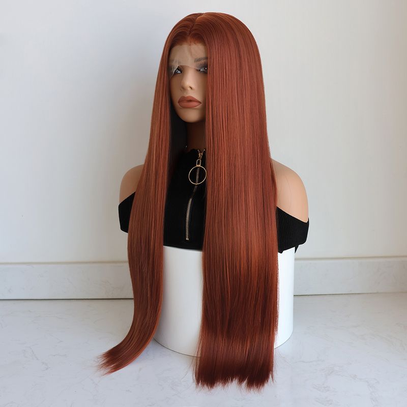 Hett såld 13x3.5 syntetisk spets fram Ws för kvinnor Sier Grey Ginger Orange 99J Bury Lång Straht Limfri Cosplay Fest Dagligen_voghion.com