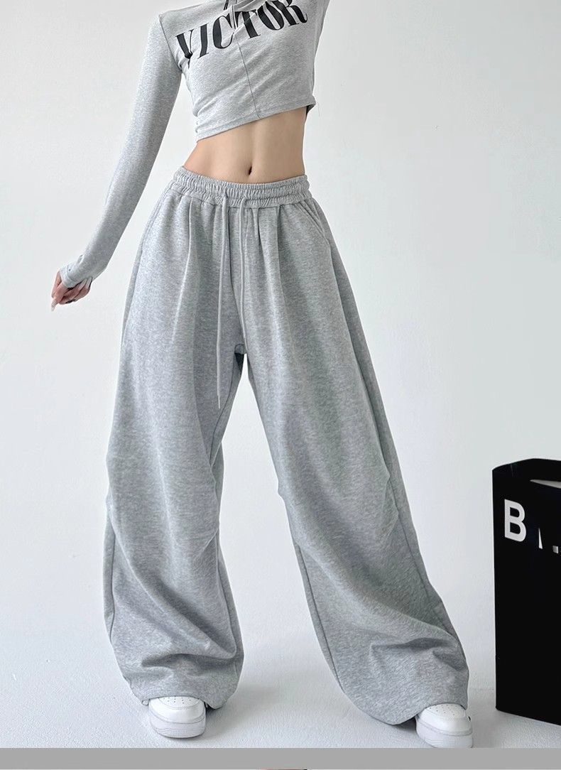 Women's Casual Jogger Pants High Waist Wide Leg Lounge Pants With Pockets Soft Polyester Workout Sweatpants Streetwear Fashion_voghion.com