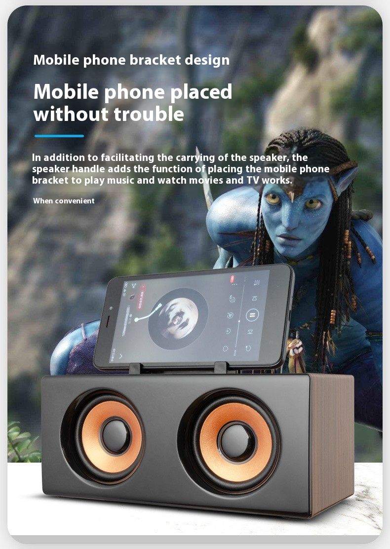 Supporto per telefono con altoparlante wireless portatile mini per computer desktop Bluetooth in legno vintage_voghion.com