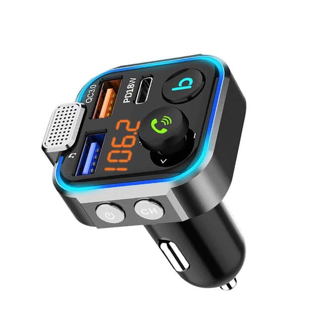 Auto Bluetooth-compatibele 5.0 FM-zender Eén toets bas mp3-speler Grote microfoon USB-muziek afspelen QC3.0 PD20W snellader_voghion.com