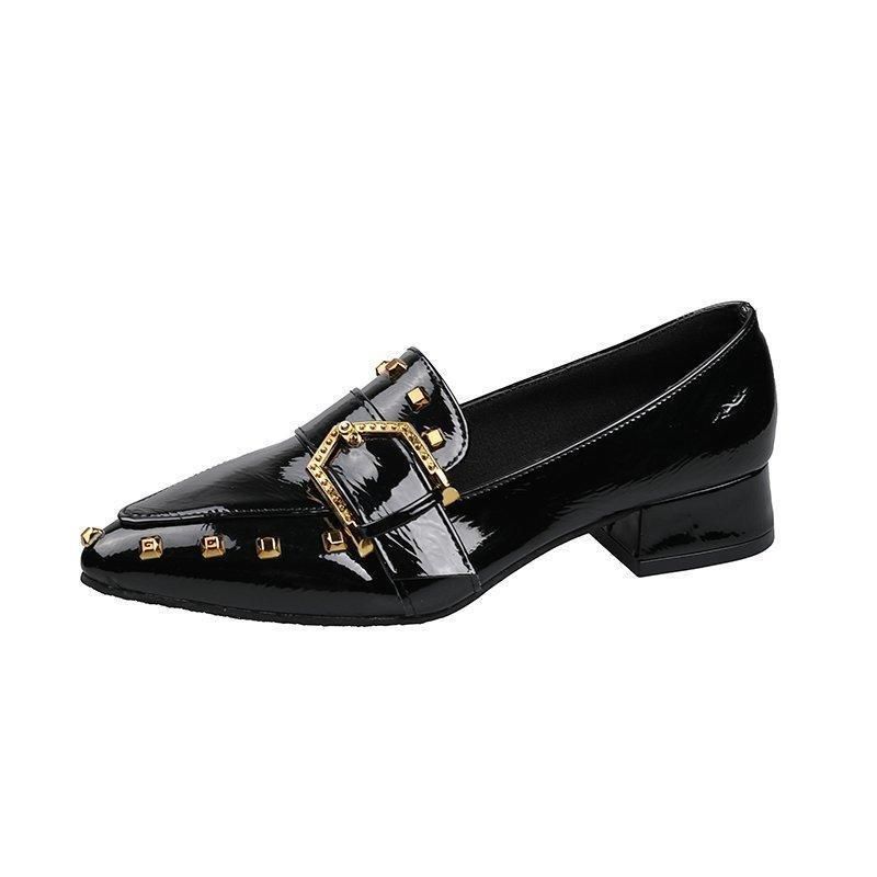 Single Shoe Spring 2025 New Item Pointed Toe Thick Heel Women's British Style Patent Small Leather Shoes Spring And_voghion.com