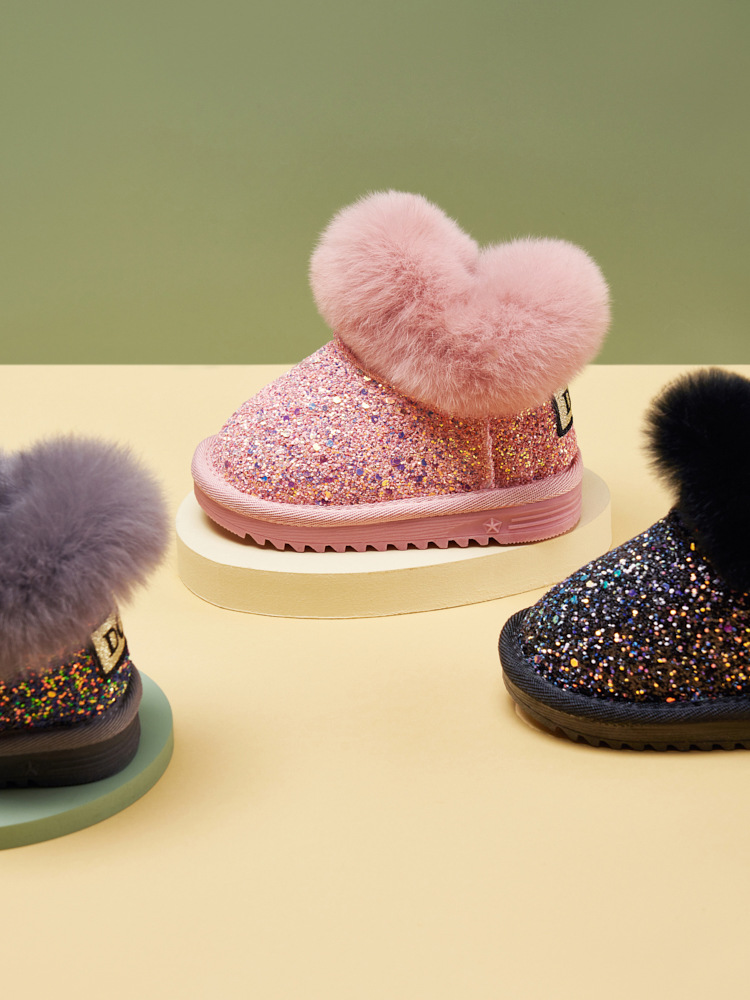 Mädchen-Schneestiefel, Leder und Fell integriert, wasserdichte Kinder-Plüsch-Winterschuhe, Kinder-Baumwollstiefel, klein_voghion.com