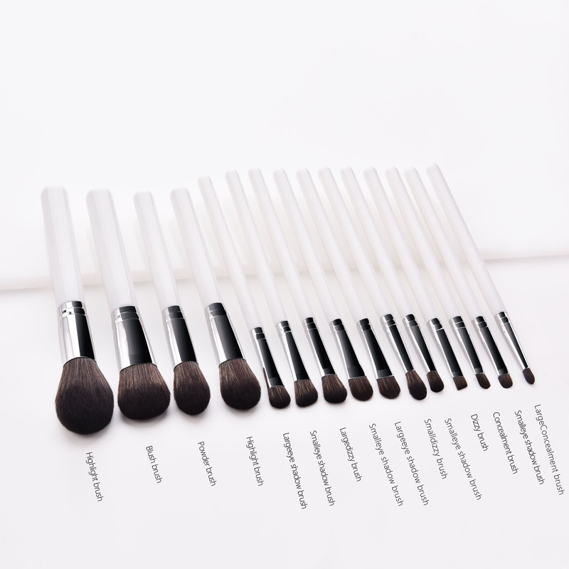 Set de 15 pensule de machiaj, vârf de pensulă, mâner din lemn, argintiu, pensulă pentru pudră liberă, pensulă pentru blush, instrumente de machiaj GUJHUI_voghion.com