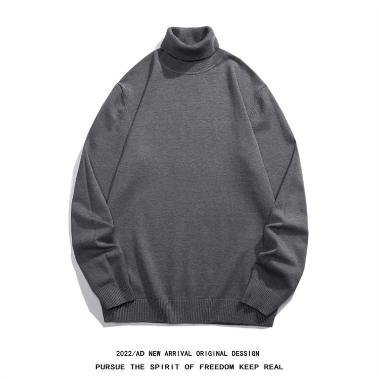 Maglione base da uomo, maglione classico da uomo con collo alto, vestibilità slim, casual, da indossare a strati (bianco, grigio, nero)_voghion.com