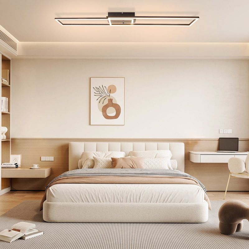 Glitzerlife Deckenleuchte LED Deckenlampe Schlafzimmer - Weiß Rahmen Schlafzimmerlampe 32W Moderne Wohnzimmerlampe 3000K Warmweiß Esszimmerlampe Rechteckiges Design_voghion.com