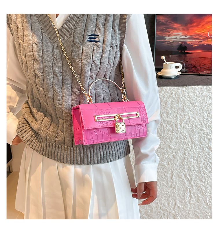 Women's Stylish And Versatile Small Square Shoulder Bag - Crossbody & Handheld For Daily Use, PU Leather With Alligator Texture, Magnetic Closure_voghion.com