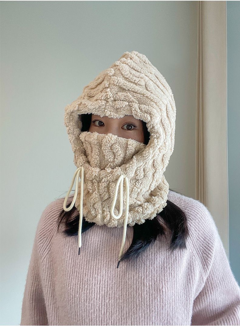 Hat Scarf Combo, Men's Cold-Proof Warm Plush Neck Warmer, Winter Ear Muffs, Face Slimming Big Head Circumference_voghion.com