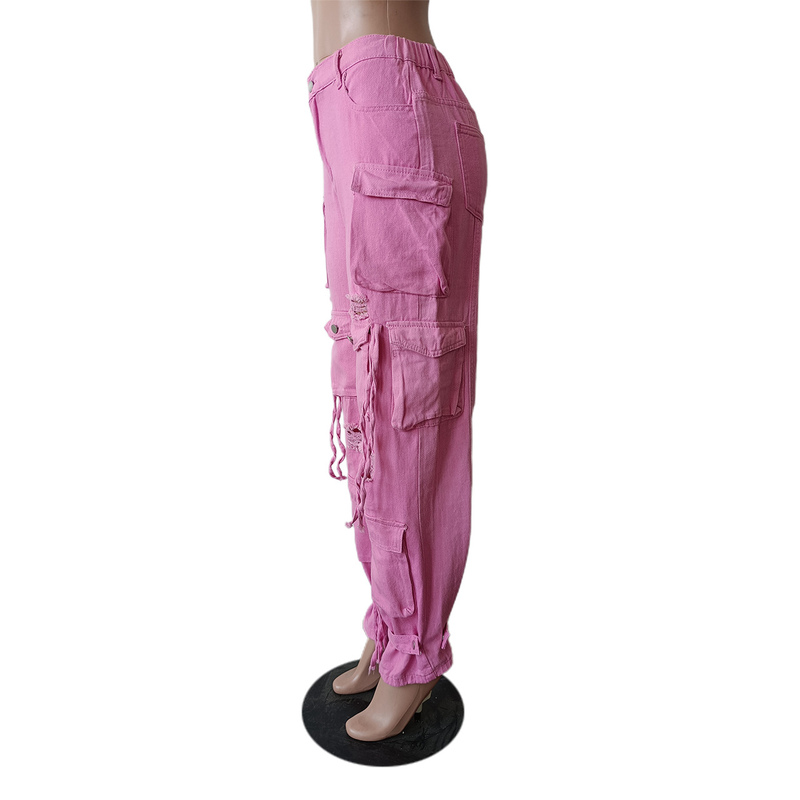 Damenbekleidung Neue dreidimensionale Denimhose mit mehreren Taschen_voghion.com