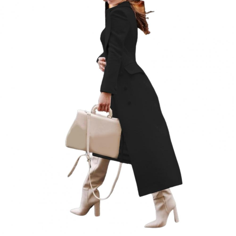 Anti-fade Simple Women Winter Solid Color Long Woolen Jacket Coat Soft Woolen Outerwear Flap Pockets Daily Clothing_voghion.com