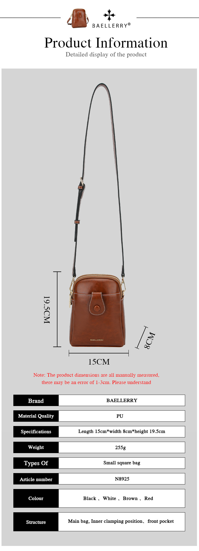 Borsa per cellulare nuova borsa a tracolla con doppia cerniera in pelle cerata da donna Baellerry versatile borsa a tracolla portamonete_voghion.com