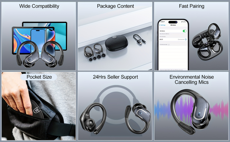 New Wireless Earbuds For Running Sports, Wireless Earphones With Pure Bass Sound, Over Ear Headphones With Dual-LED Display, Earphones Noise Cancelli_voghion.com