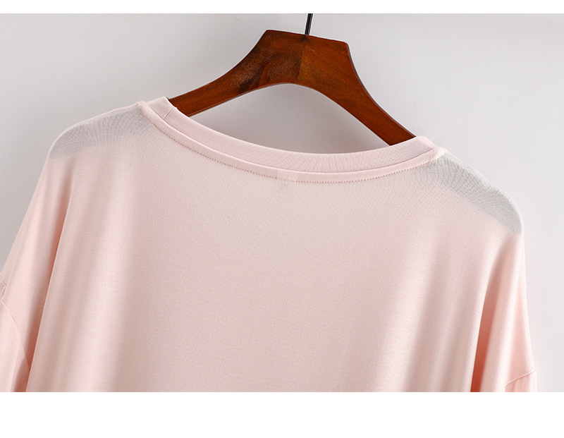 Pigiami da donna in modal, pigiama da casa sottile a maniche corte con piccolo dinosauro e scollo rotondo_voghion.com