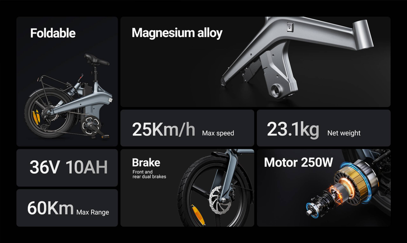 DYU T1 elektrijalgratas 250 W harjadeta mootor 36 v10ah liitium-ioonaku Magneesiumisulamist E-Bike täiskasvanute 20-tolline rehvi kokkupandav elektrijalgratas_voghion.com