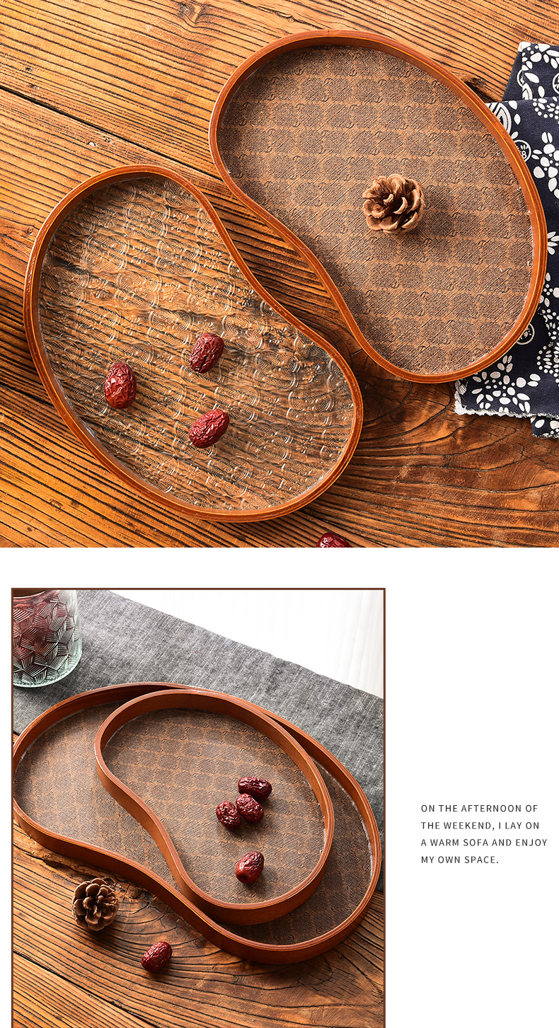 Modern Wooden Tea Tray - Rectangular Tea Cup Holder For Living Room With Key Storage (Elegant & Lightweight, Luxury Home Decor)_voghion.com