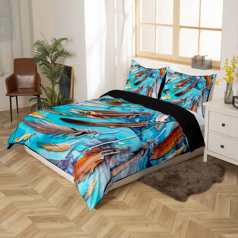 Funda de edredón con plumas tribales, funda nórdica india mexicana para cuna de niños y niñas, juego de cama exótico de vaquero, juego de cama rústico de granja para decoración de dormitorio._voghion.com