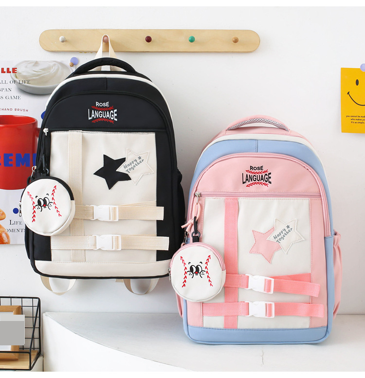 Kinderrucksäcke für Mädchen, große Kapazität, süßer Rucksack für Grund- und weiterführende Schulen, passend für alle Altersgruppen, niedlicher Rucksack mit Kontrastfarben-Design_voghion.com