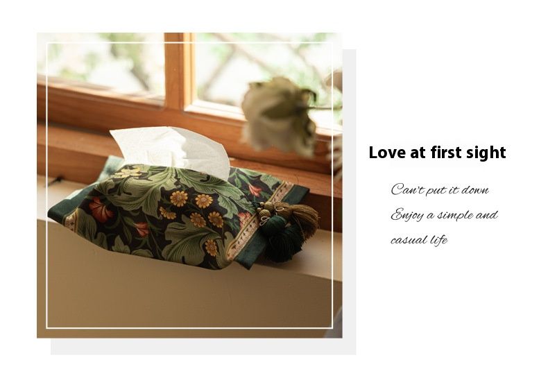 Elegant Jacquard Tissue Box Cover – Polyester Fabric Napkin Holder For Living Room, Bedside & Car (Floral Pattern, Dustproof)_voghion.com