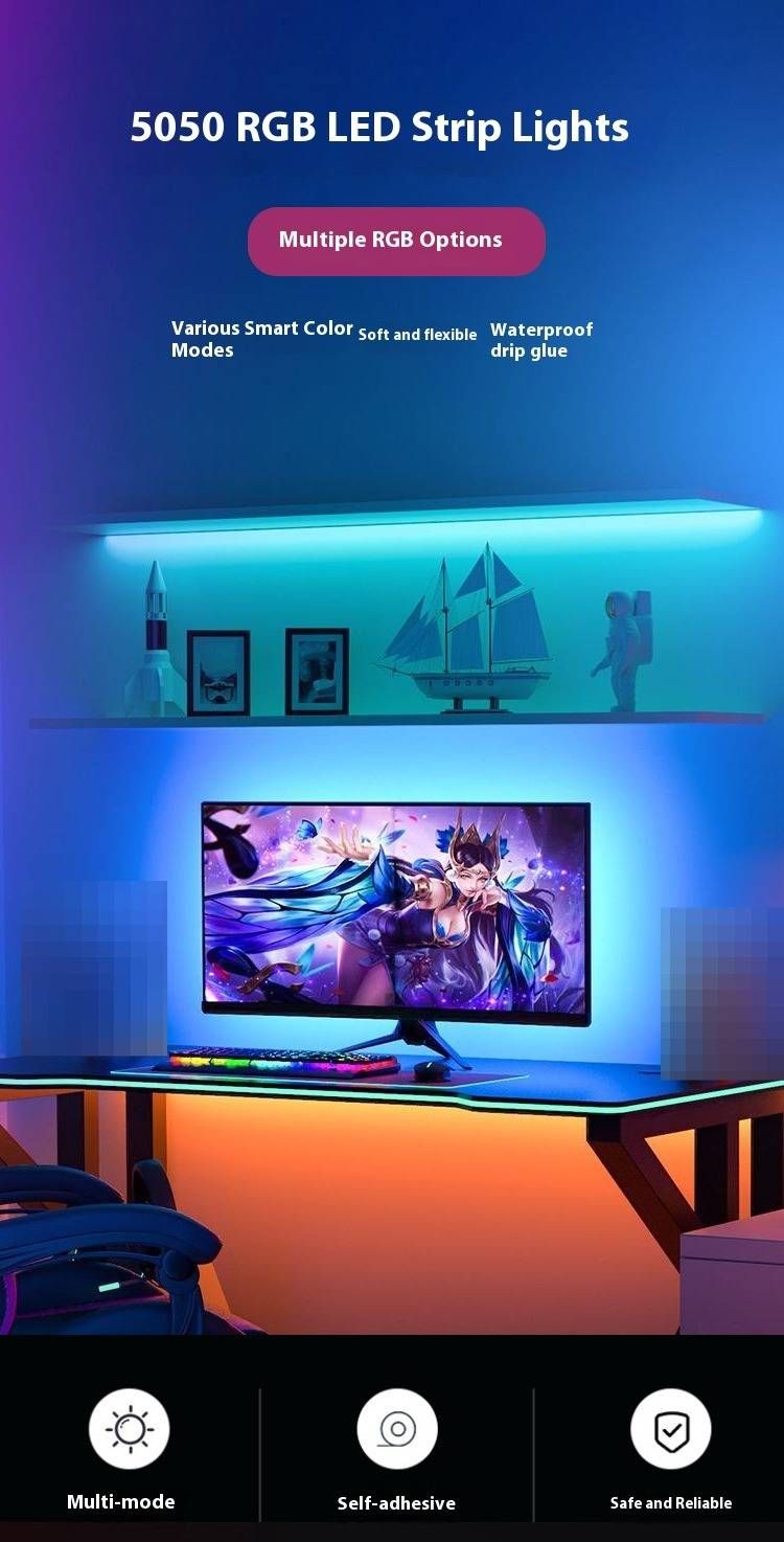 Tira de luces LED RGB Bluetooth USB de 5 V: barra de luz inteligente con cambio de color SMD 5050 para retroiluminación de TV, escritorios de juegos y ambientación._voghion.com