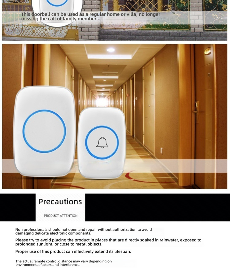 Wireless Doorbell With 38 Melodies, 110-220V Voltage, 10-50M Range - Black/White (1 Receiver + 1 Transmitter)_voghion.com