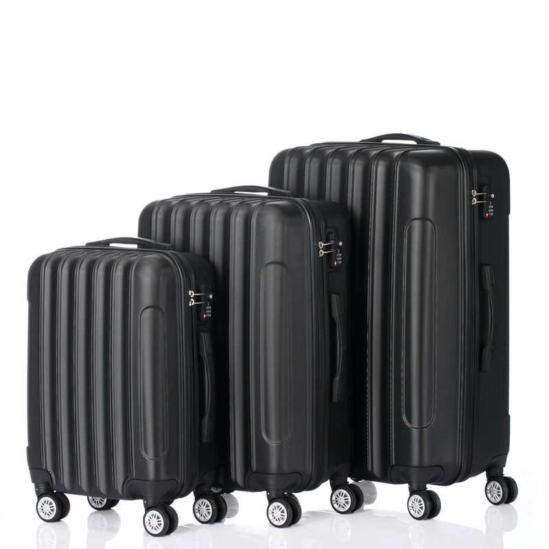 3 Pcs Suitcase Lightweight ABS Carry-on Hand Luggage 4 Spinner Wheels Trolley Case, Black_voghion.com