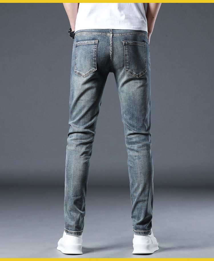 Men's clothing Four Seasons Jeans Men's Spring and Summer New Light Blue Scratched Personalized Small Leg Pants Slim Men's Pants_voghion.com