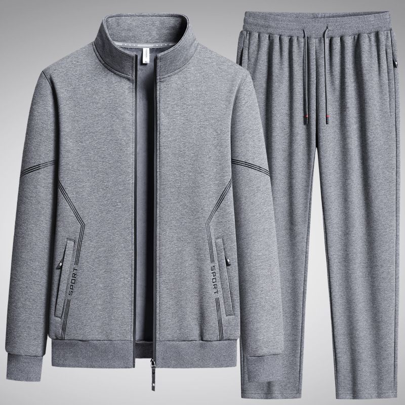 Conjunto deportivo informal de cuello alto para hombre, primavera y otoño de 2025, cárdigan holgado y cómodo de talla grande, conjunto de dos piezas_voghion.com