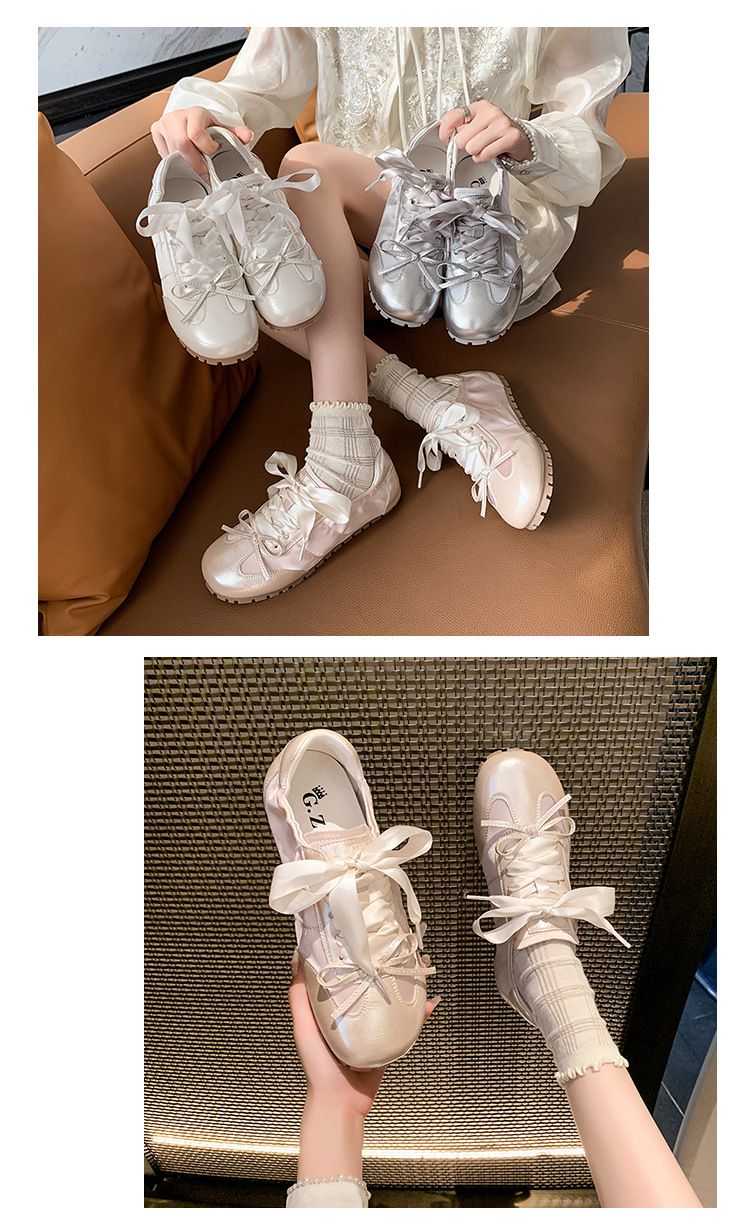 Bowknot Soft Bottom Flats Pink Ballet 2025 Spring Summer New Casual Multifunctional German Training White Women's Shoes Wear Comfortable Lightweight_voghion.com