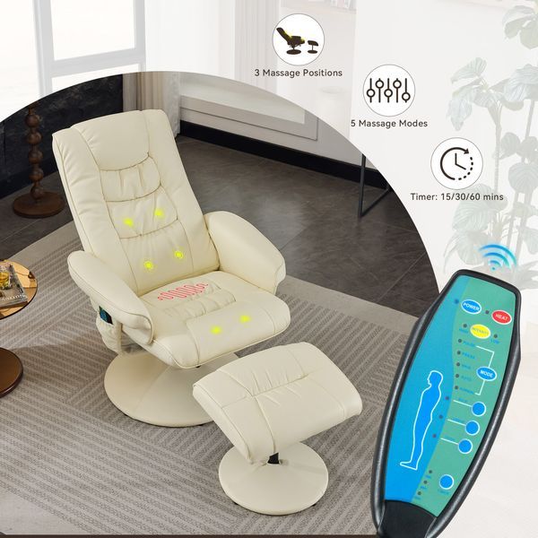 015-Reclining Chair With Ottoman, 360° Swivel PU Leather Recliners With 5 Massage Mode, Adjustable Backrest For Home Or Office, Beige_voghion.com