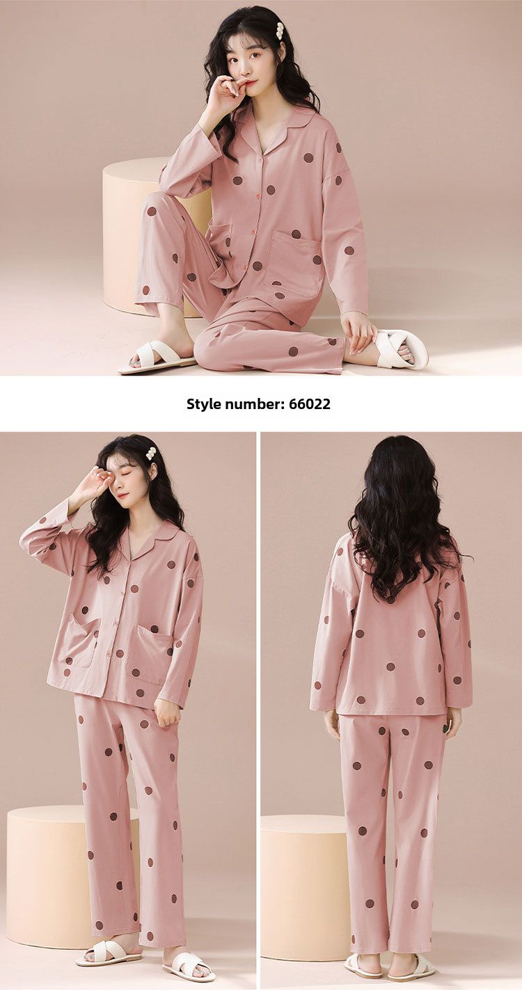 Chun Baifen Pyjama Dames Lente en Herfst 2023 New Wave Point Lange Mouw Herfst en Winter Outfit Dames Thuis Kledingset_voghion.com