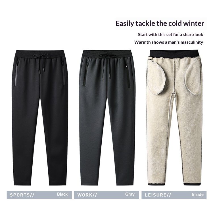 Cross-Border Exclusive Sweatshirt Plus Size Winter Warm Hooded Casual Men's Lamb Wool Sports Set_voghion.com