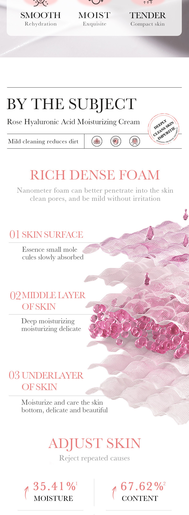 BIOAOUA Rose Creme de Ácido Hialurônico Creme facial hidratante, iluminador, hidratante e reafirmante_voghion.com