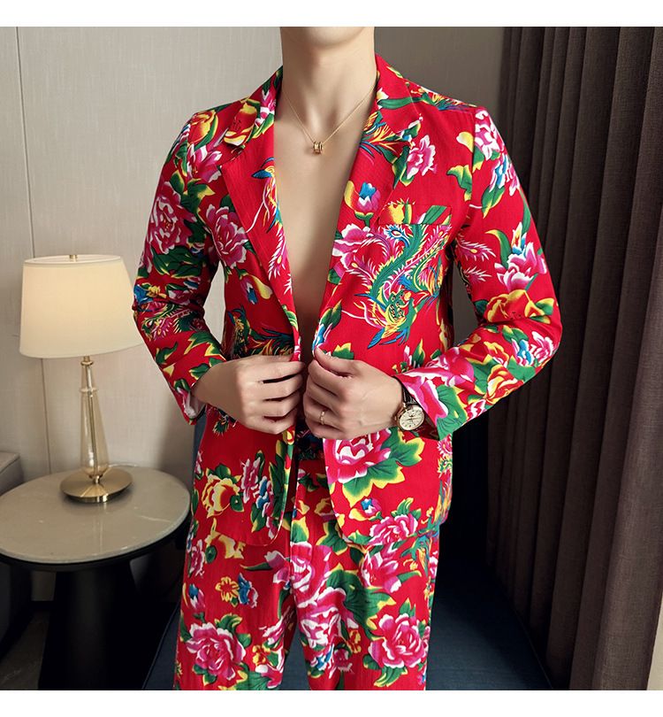 2024 Wiosna Jesień Nowa męska moda i wypoczynek Northeast Big Flower Suit Top Coat_voghion.com