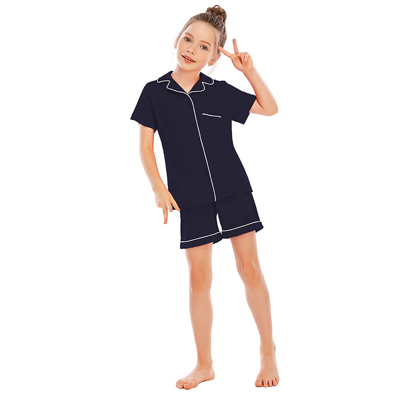 Women's clothing pajamas for boys and girls short-sleeved shorts suits comfortable cardigan modal lapel new home clothes_voghion.com